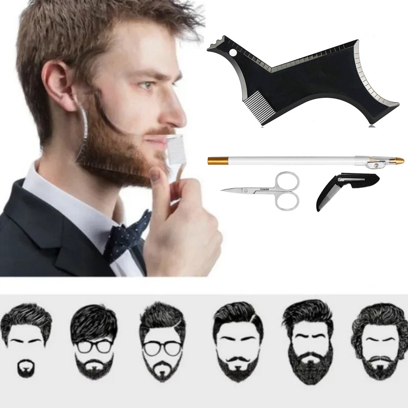 Beard Trimmer - 4Pcs Set Beard Shaping Kit Multi-Curve